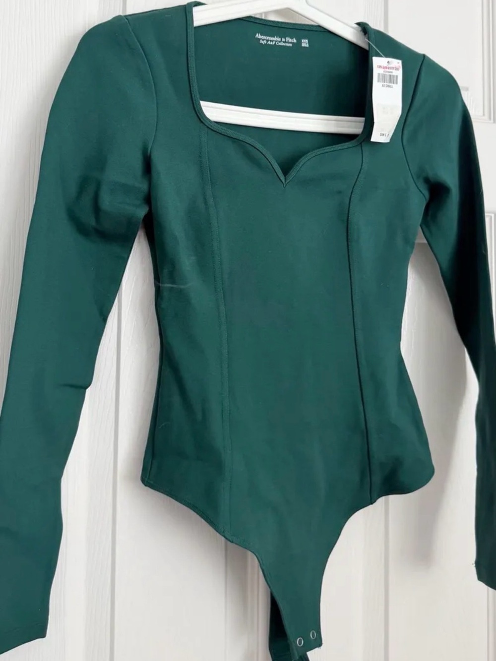 Abercrombie & Fitch Dark Green Long-Sleeve Square Neck Bodysuit